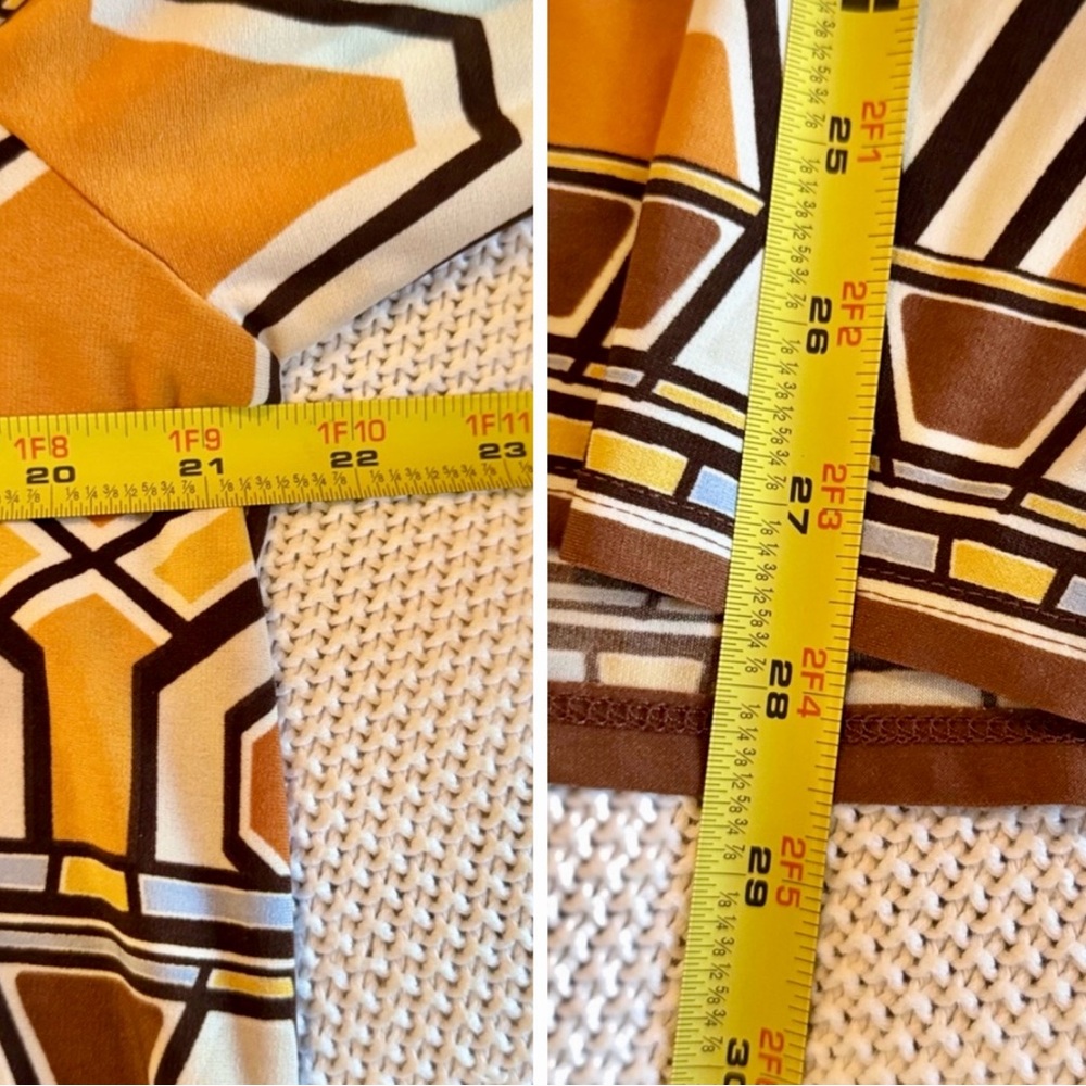 CHICO’S Yellow Gold White & Brown Geometric Blouse Tunic Top - Picture 14 of 16